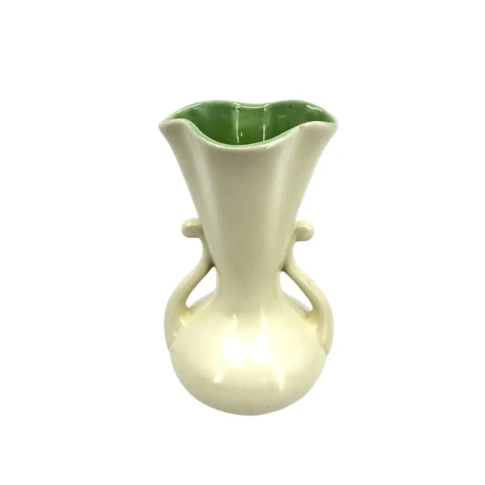 Redwing USA 505 White Cream Vase Mint Green Interior Vintage Two Handles